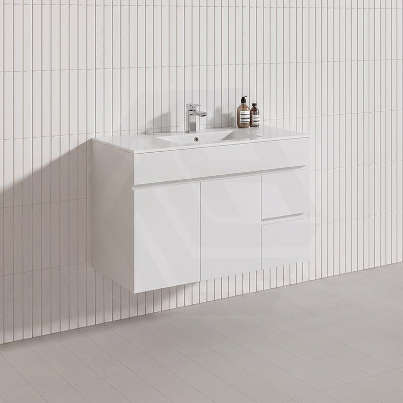 900mm Narrow Bathroom PVC Board Wall Hung Vanity Gloss White Cabinet Only & Ceramic Top Available