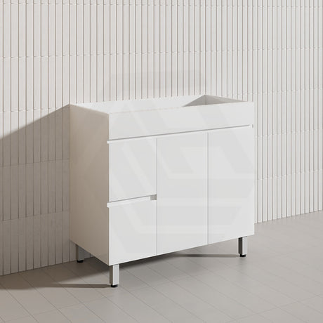 900mm Freestanding Bathroom Vanity with Legs/Kickboard White PVC Polyurethane Cabinet ONLY & Ceramic Top Available