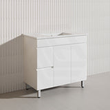 900mm Freestanding Bathroom Vanity with Legs/Kickboard White PVC Polyurethane Cabinet ONLY & Ceramic Top Available