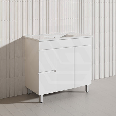 900mm Freestanding Bathroom Vanity with Legs/Kickboard White PVC Polyurethane Cabinet ONLY & Ceramic Top Available