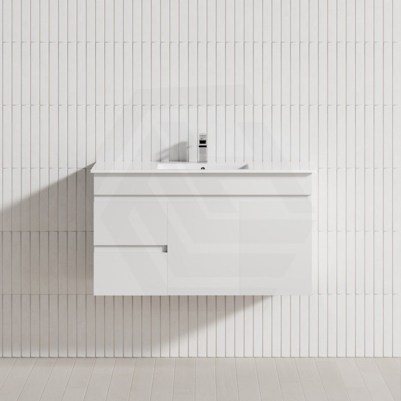 Macho 900mm White PVC Wall Hung Vanity With Left Side Drawers