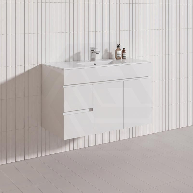 900mm Bathroom Premium PVC Single Bowl Floating Vanity Wall Hung White Cabinet