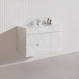 900mm Bathroom Premium PVC Single Bowl Floating Vanity Wall Hung White Cabinet