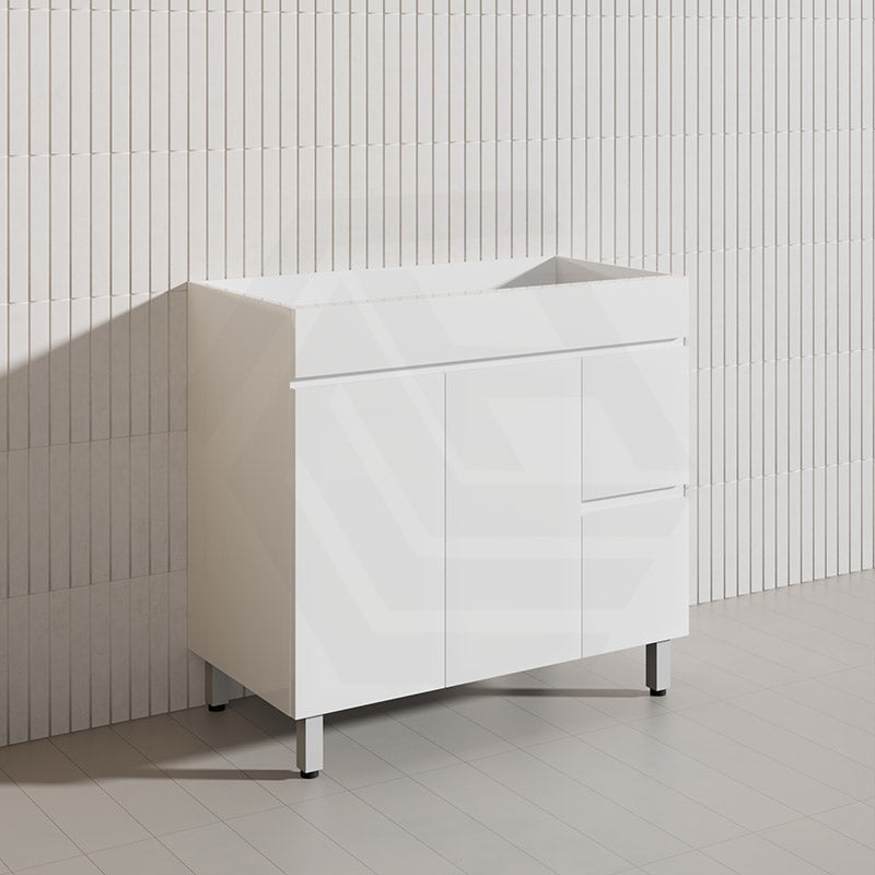 900mm Freestanding Bathroom Vanity with Legs/Kickboard White PVC Polyurethane Cabinet ONLY & Ceramic Top Available
