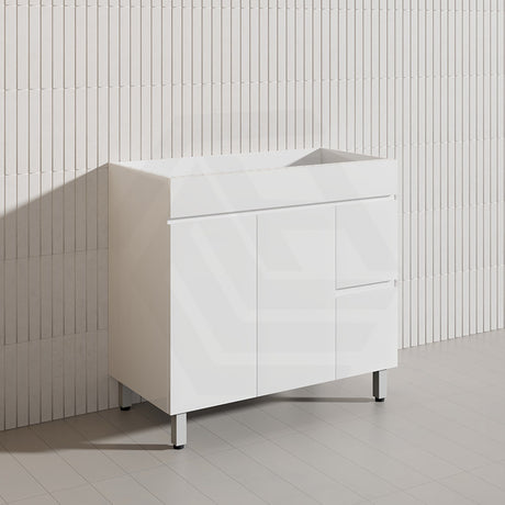 900mm Freestanding Bathroom Vanity with Legs/Kickboard White PVC Polyurethane Cabinet ONLY & Ceramic Top Available