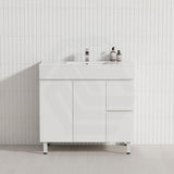 900mm Freestanding Bathroom Vanity with Legs/Kickboard White PVC Polyurethane Cabinet ONLY & Ceramic Top Available