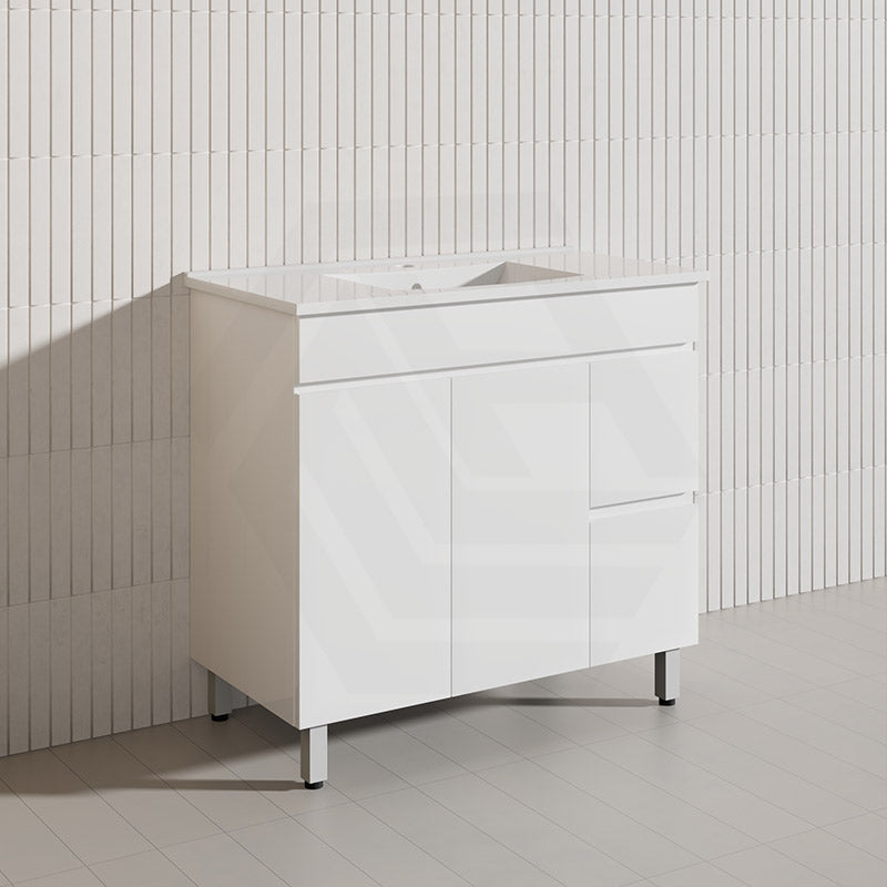 900mm Freestanding Bathroom Vanity with Legs/Kickboard White PVC Polyurethane Cabinet ONLY & Ceramic Top Available