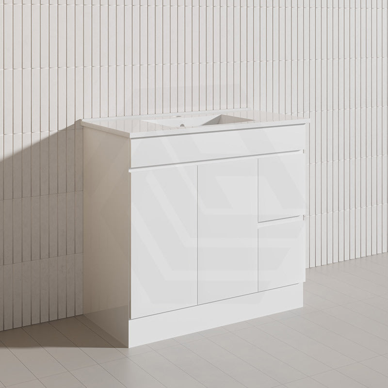 900mm Freestanding Bathroom Vanity with Legs/Kickboard White PVC Polyurethane Cabinet ONLY & Ceramic Top Available