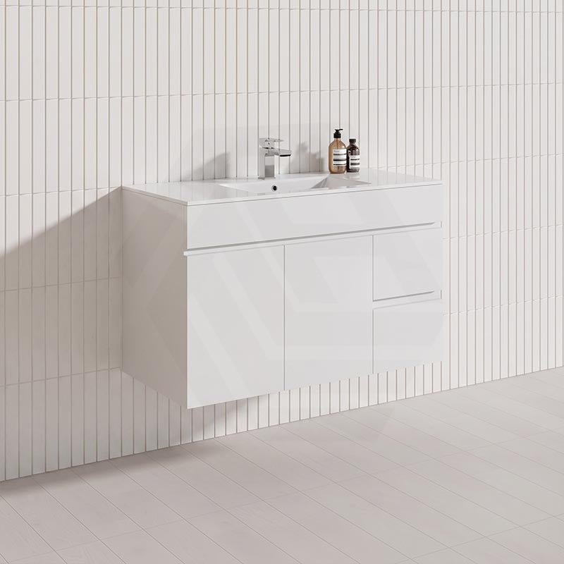 900mm Bathroom Premium PVC Single Bowl Floating Vanity Wall Hung White Cabinet