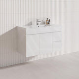 900mm Bathroom Premium PVC Single Bowl Floating Vanity Wall Hung White Cabinet