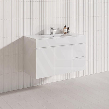 900mm Bathroom Premium PVC Single Bowl Floating Vanity Wall Hung White Cabinet