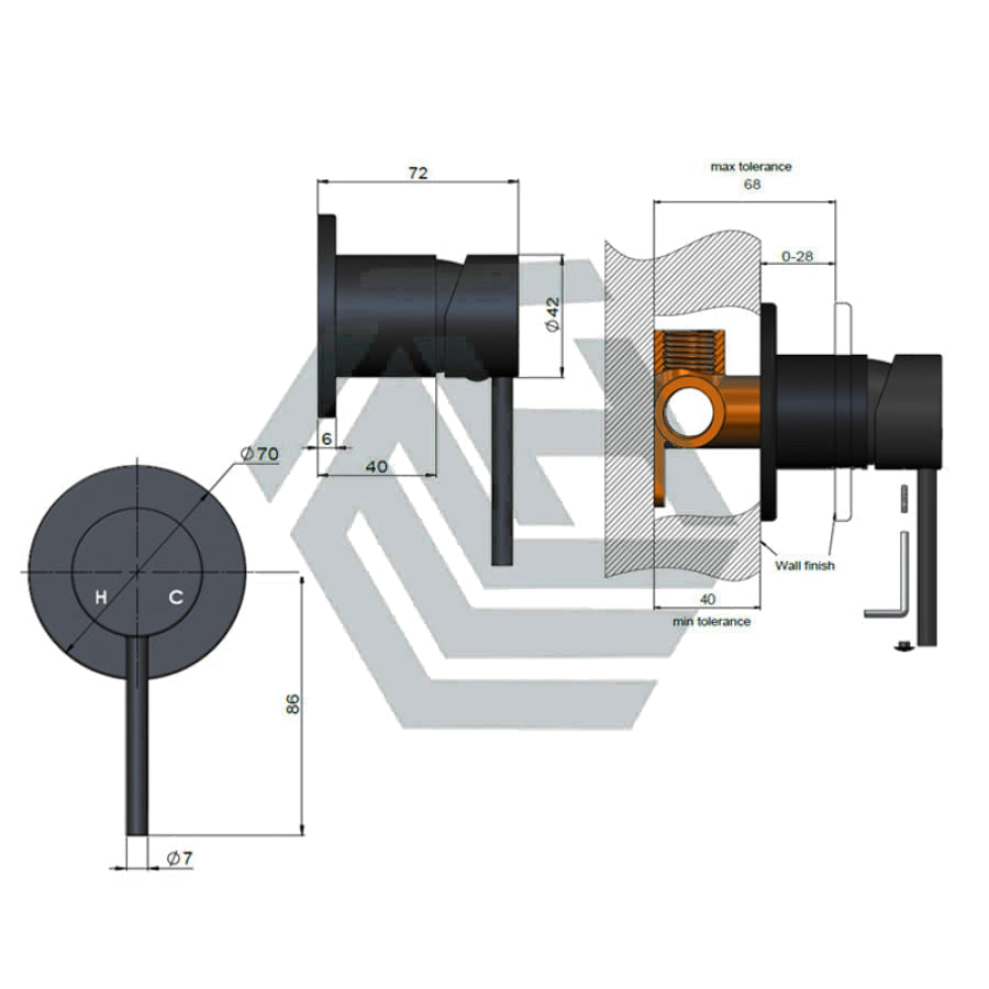 Meir Matt Black Round Plate Wall Mixer Mixers