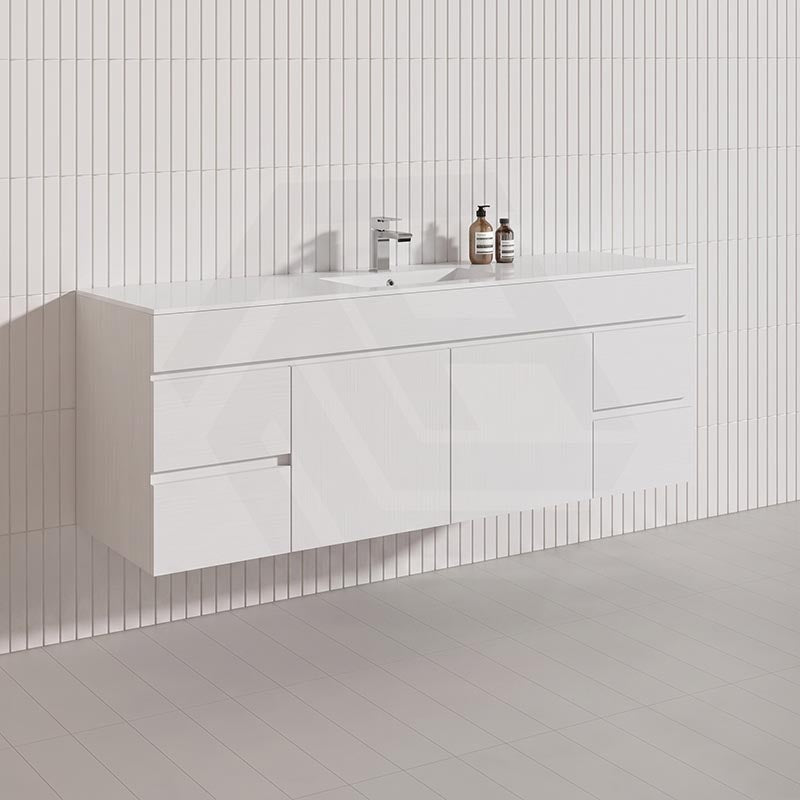 1500mm Bathroom Premium PVC Single/Double Bowls Floating Vanity Wall Hung White Cabinet