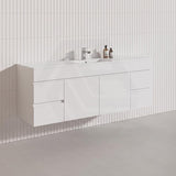 1500mm Bathroom Premium PVC Single/Double Bowls Floating Vanity Wall Hung White Cabinet