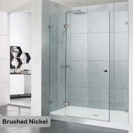 1090-2600Mm 3 Panels Wall To Shower Screen Frameless 10Mm Glass Brushed Nickel Fittings