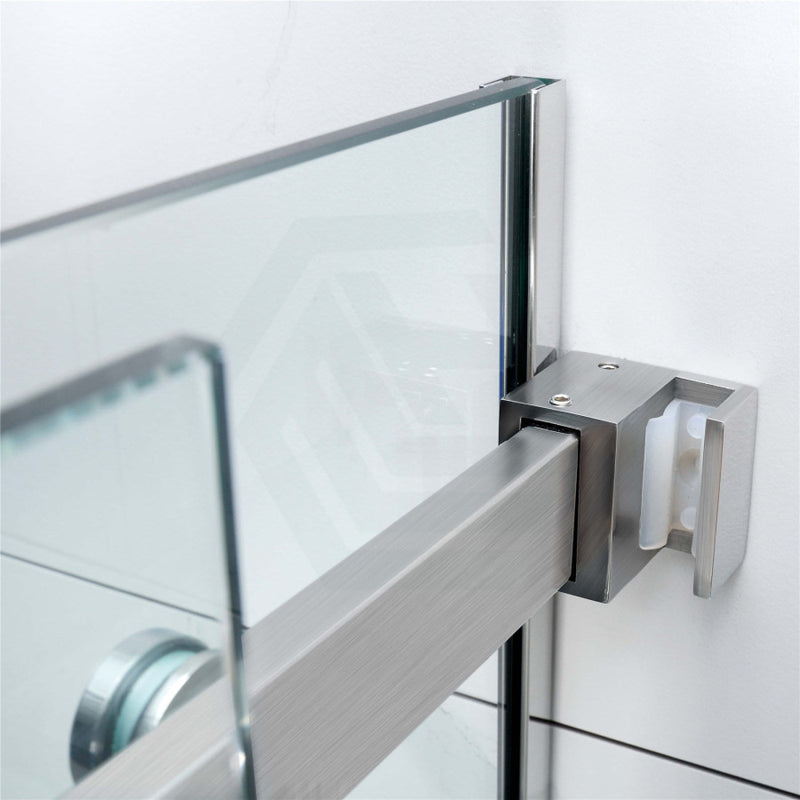 1180-2000X2000Mm Wall To Sliding Shower Screen Frameless Brushed Nickel Square Handle 10Mm Glass