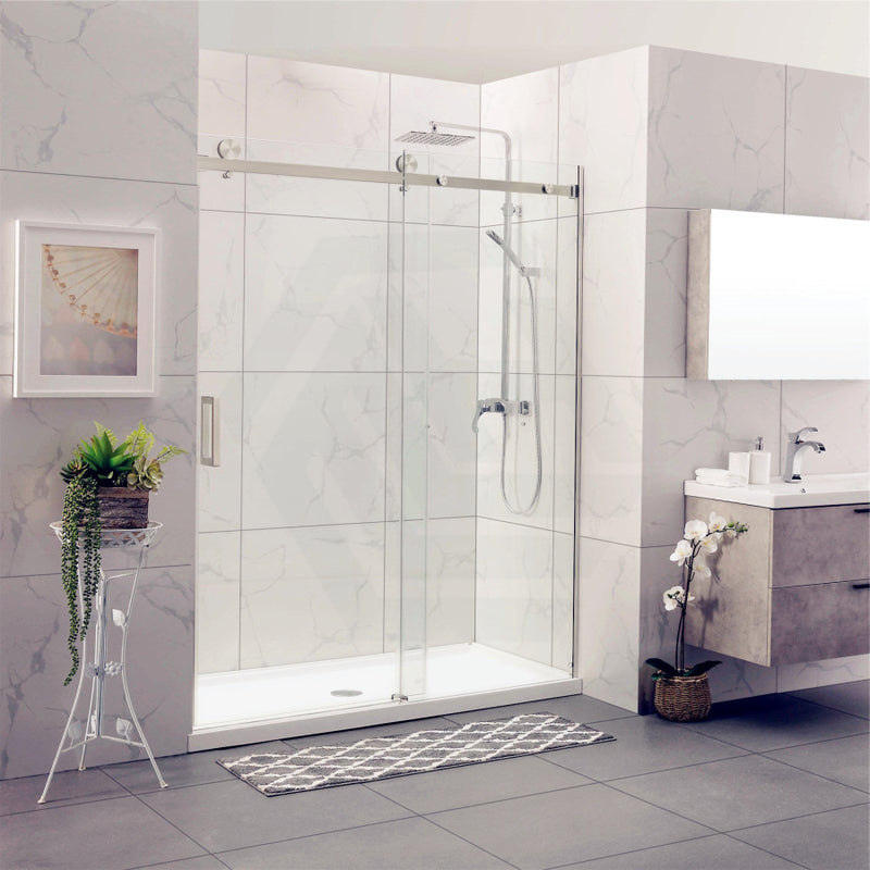 1180-2000X2000Mm Wall To Sliding Shower Screen Frameless Brushed Nickel Square Handle 10Mm Glass