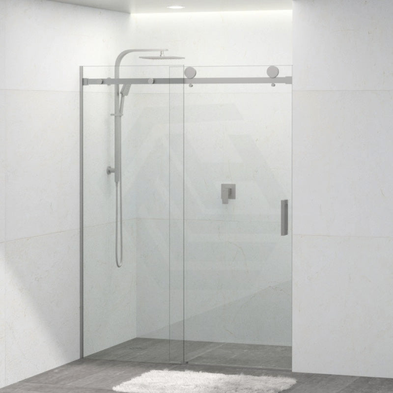 Tempered Glass Wall To Wall Sliding Shower Screen Frameless Square Handle Brushed Nickel