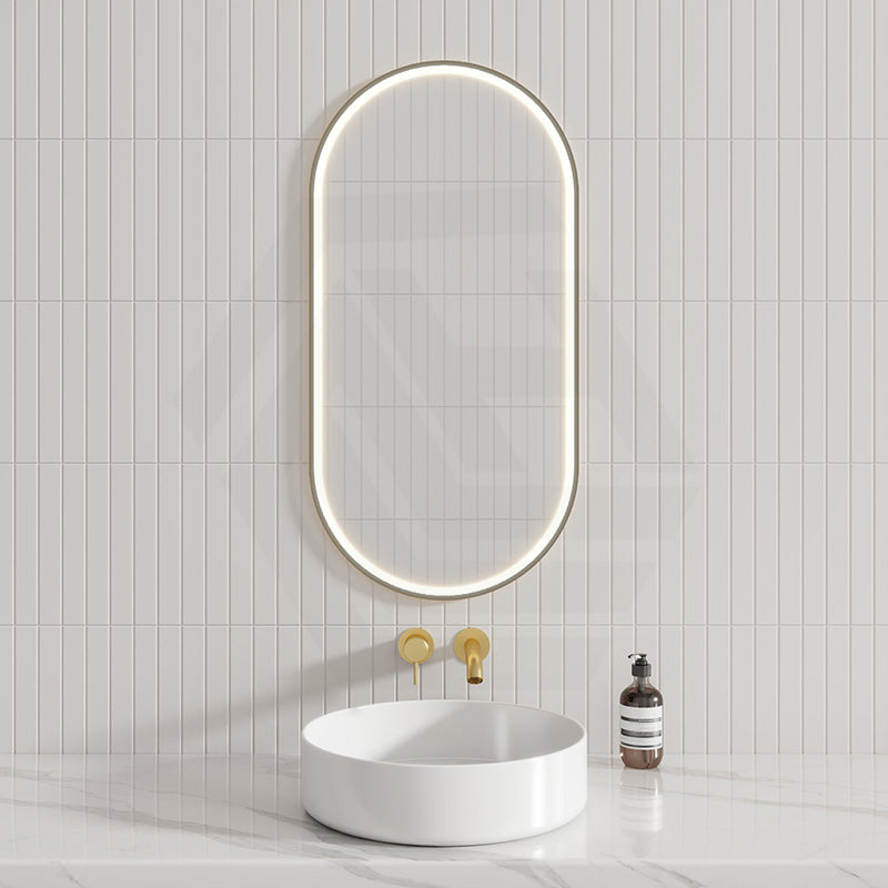 N#1(Nickel) 450X900Mm Beau Monde Led Mirror Oval Brushed Nickel Framed Touch Sensor Backlit For