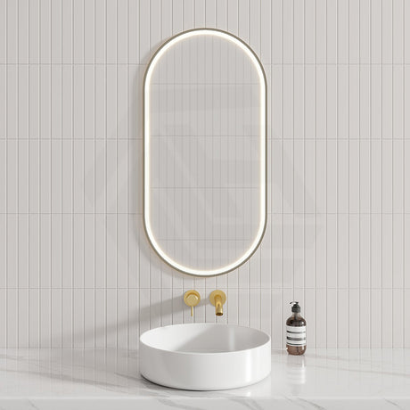 N#1(Nickel) 450X900Mm Beau Monde Led Mirror Oval Brushed Nickel Framed Touch Sensor Backlit For