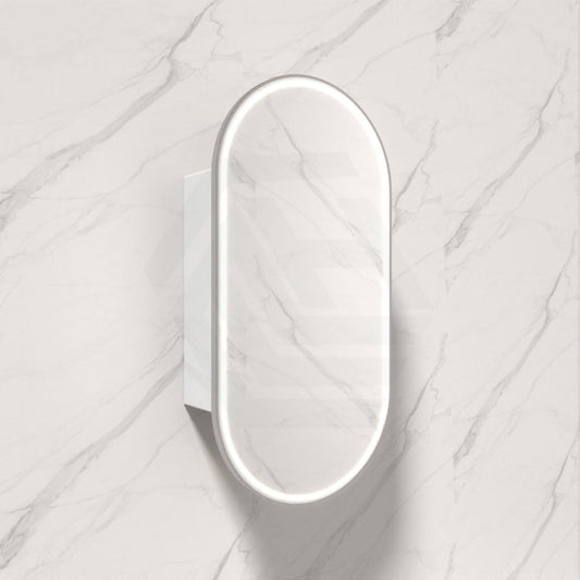N#1(Nickel) 450X900Mm Beau Monde Led Mirror Oval Shaving Cabinet Matt White Finish Brushed Nickel