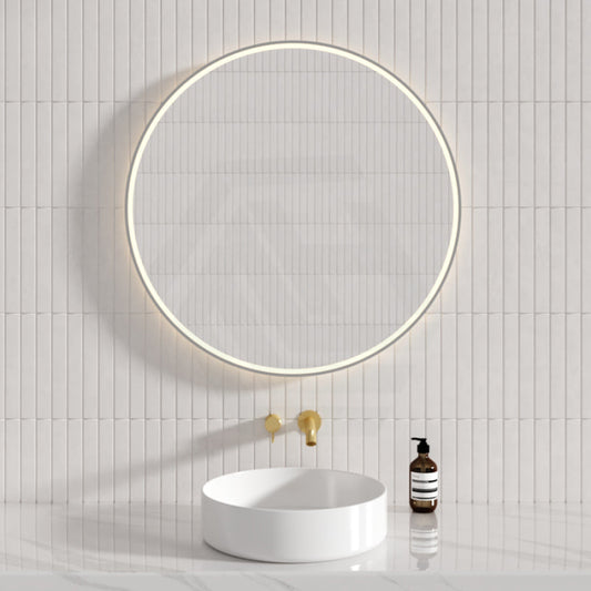 N#1(Nickel) 700/900Mm Aulic Windsor Round Led Mirror Brushed Nickel Framed Touchless Backlit Mirrors