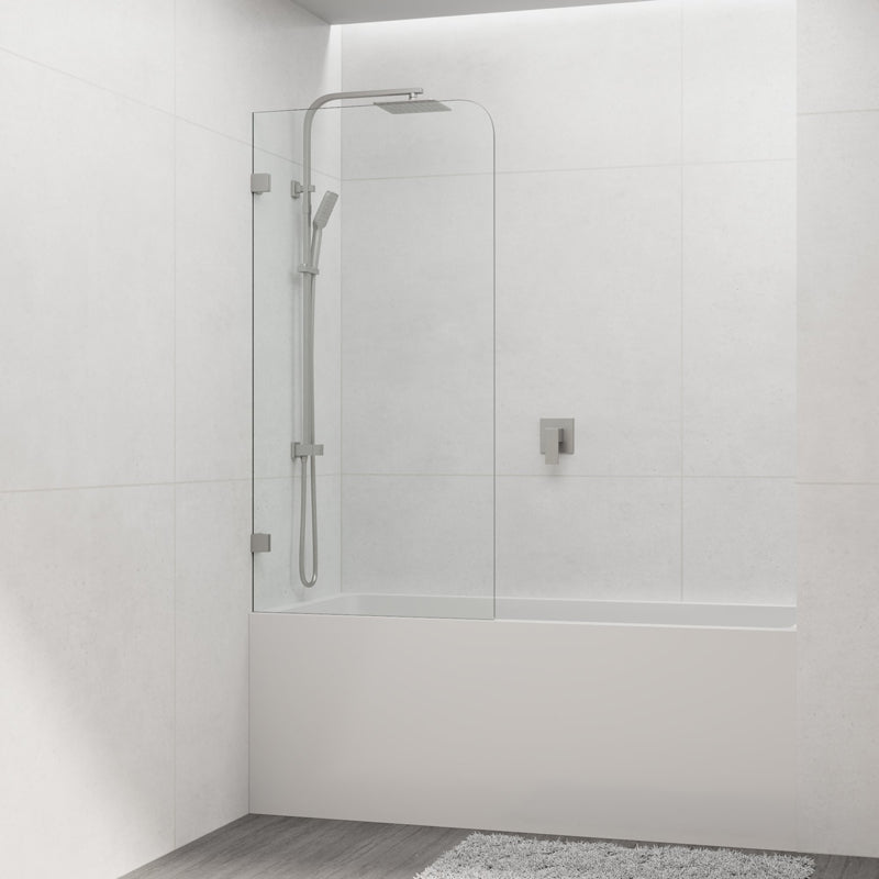 Tempered Glass Frameless Bathtub Shower Screen Fixed Panel Brushed Nickel 750-900mm