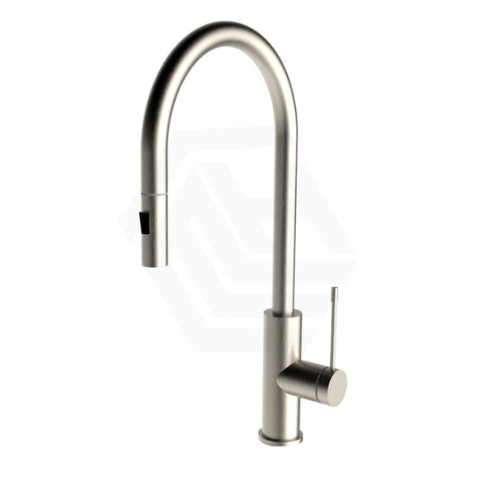 Aziz-Ii Brushed Nickel Dr Brass Round Mixer Tap With 360° Swivel And Pull Out Extended Nozzle For