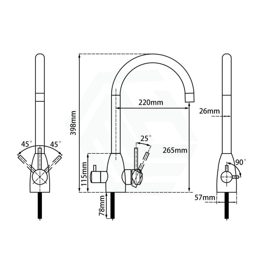 Brushed Nickel Stainless Steel 3 Way Filter Tap With 360° Swivel And Purifier For Kitchen Products