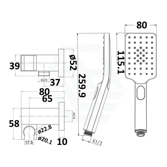 N#1(Nickel) Eden Square Brushed Nickel 3 Functions Handheld Shower With Wall Bracket Set Rail