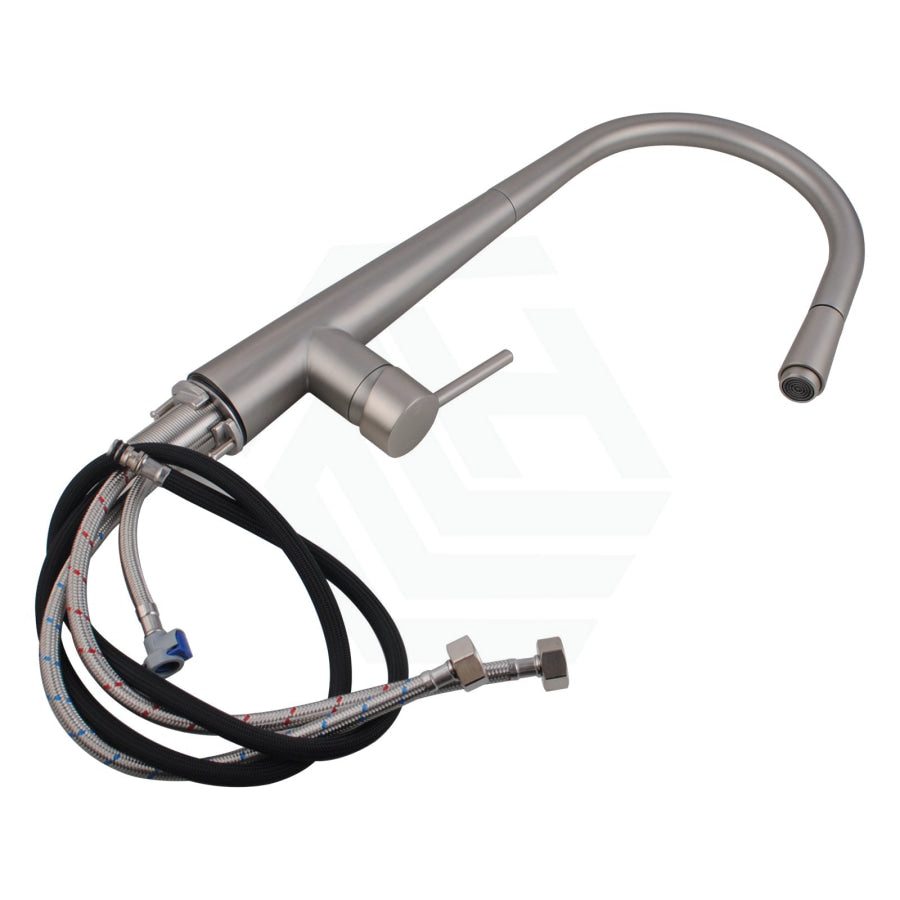 Euro Brushed Nickel Solid Brass Round Mixer Tap With 360° Swivel And Pull Out For Kitchen Kitchen
