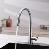 Euro Brushed Nickel Solid Brass Round Mixer Tap With 360° Swivel And Pull Out For Kitchen Kitchen