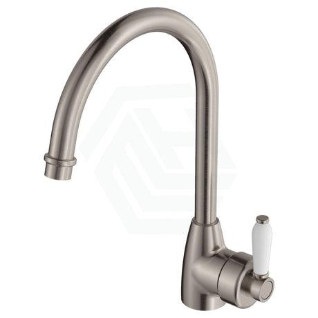 N#1(Nickel) Fienza Eleanor Gooseneck Sink Mixer Brushed Nickel/Multi-Colour White Ceramic Swivel