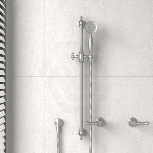 N#1(Nickel) Fienza Lillian Lever Rail Shower Set Brushed Nickel/Ceramic White Handle Sets