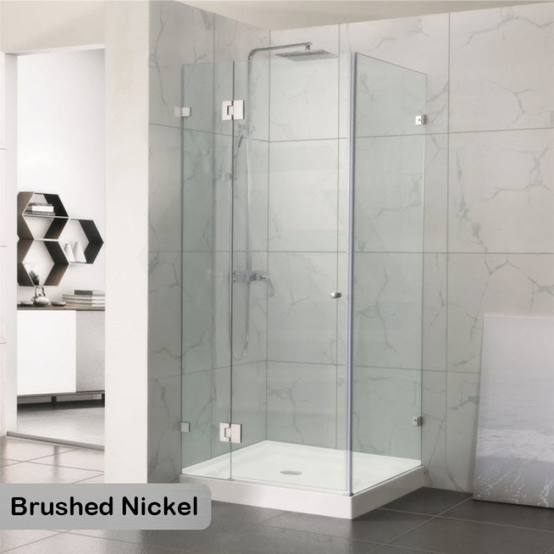 From 800Mm To 1200Mm Square Shower Screen Pivot Door With Return Panel Brushed Nickel Frameless 10Mm