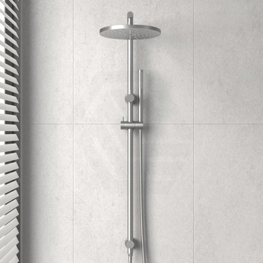 N#1(Nickel) Norico 10 Inch 250Mm Round Brushed Nickel Twin Shower Station Top Inlet Showers