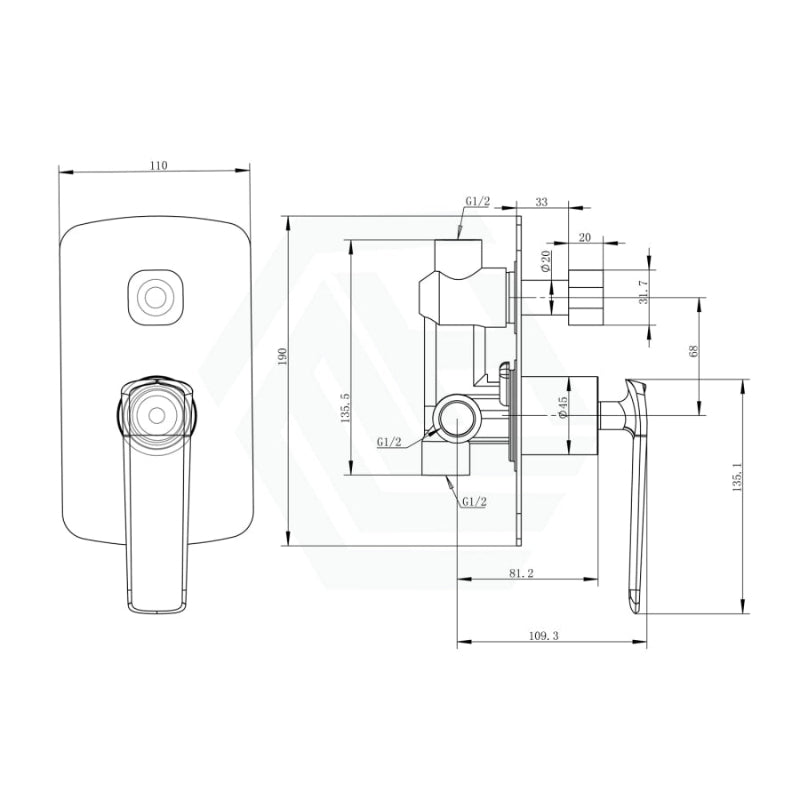 Norico Esperia Brushed Nickel Solid Brass Wall Mounted Mixer With Diverter For Shower And Bathtub