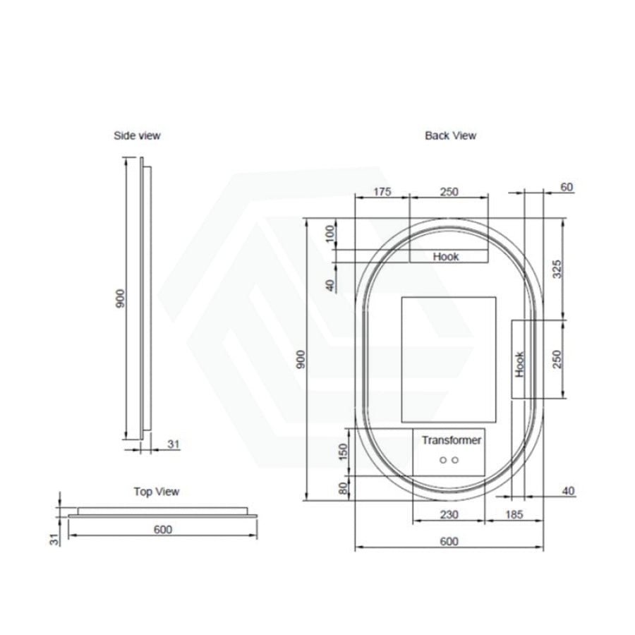 N#2(Nickel) 450/600/900/1200Mm Oval Brushed Nickel Framed Led Mirror Touch Sensor
