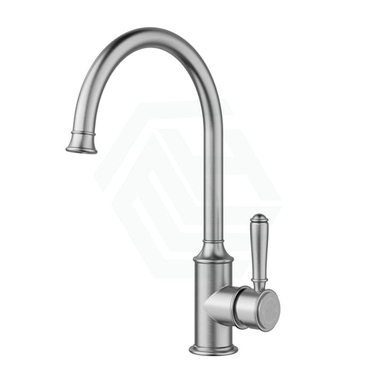 N#6(Nickel) Ikon Clasico Brushed Nickel Brass Gooseneck Sink Mixer With Brass/Ceramic Handle Swivel