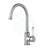 N#6(Nickel) Ikon Clasico Brushed Nickel Brass Gooseneck Sink Mixer With Brass/Ceramic Handle Ceramic