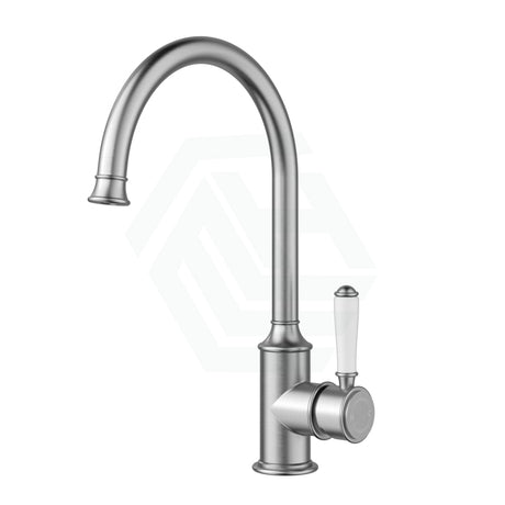 N#6(Nickel) Ikon Clasico Brushed Nickel Brass Gooseneck Sink Mixer With Brass/Ceramic Handle Ceramic