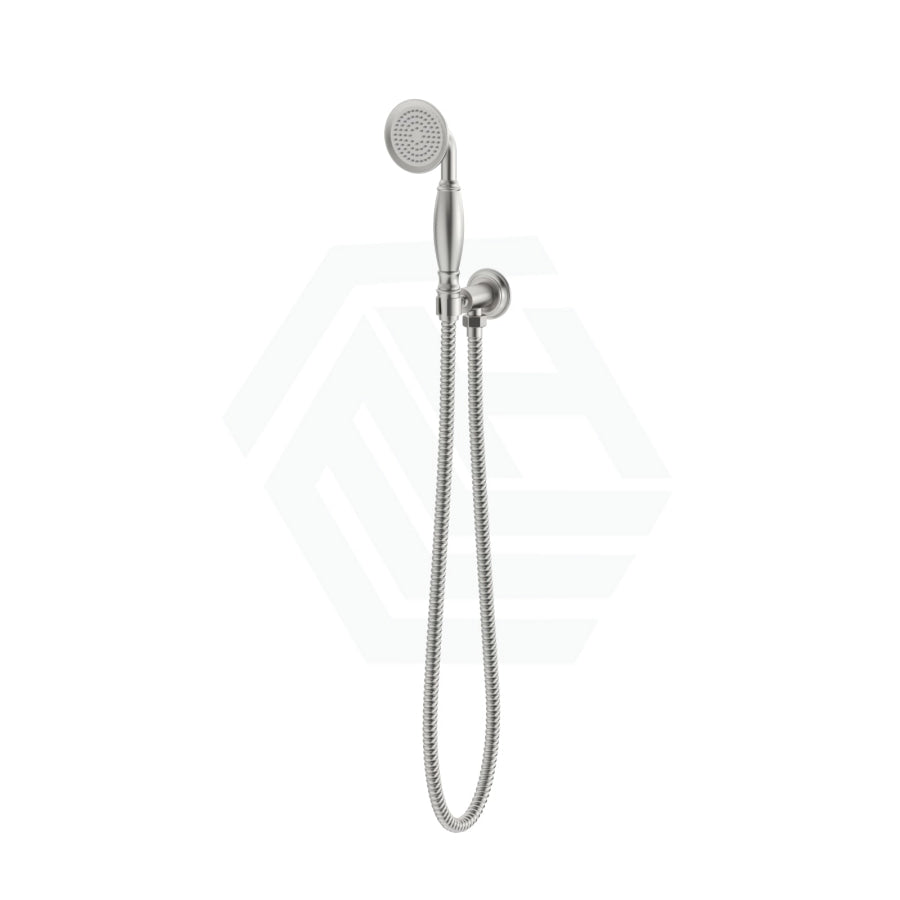 N#1(Nickel) Ikon Clasico Round Brushed Nickel Hand Shower On Wall Outlet Bracket Handheld Sets