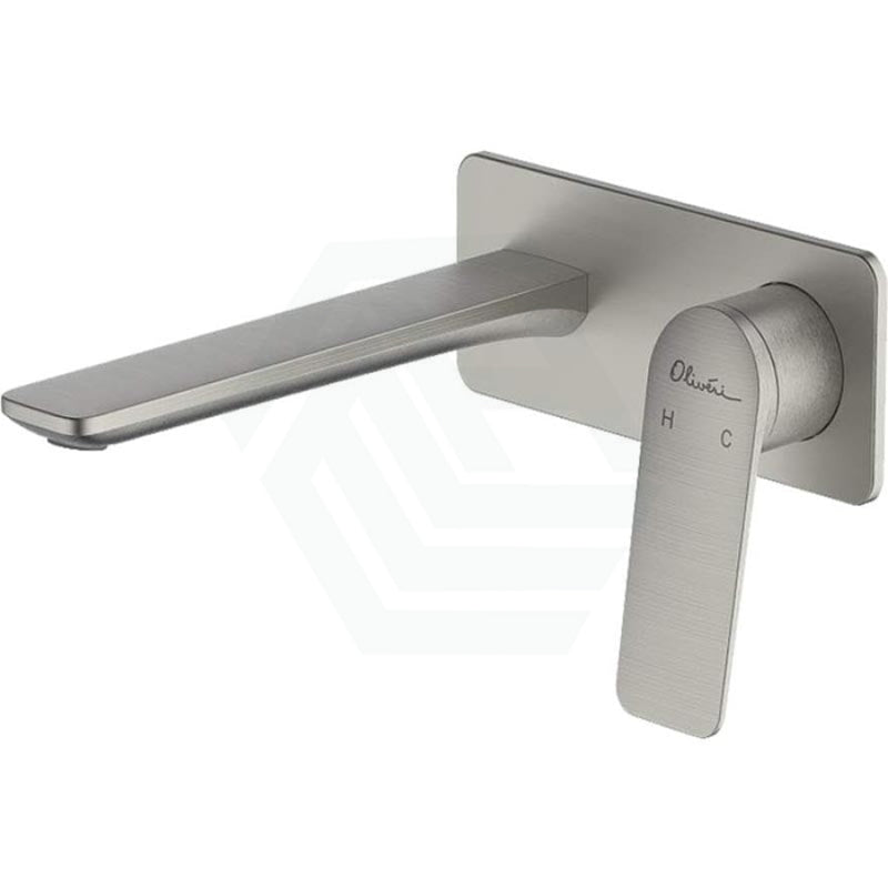 Oliveri Paris Brushed Nickel Brass Wall Mixer with Spout for Bathtub and Basin