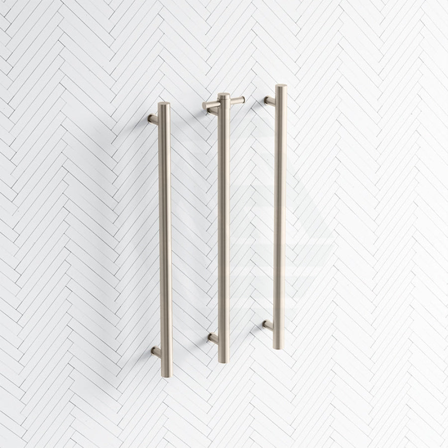 N#2(Nickel) Thermogroup 12V 900Mm Brushed Nickel Straight Round Vertical 3 Single Heated Towel Rails