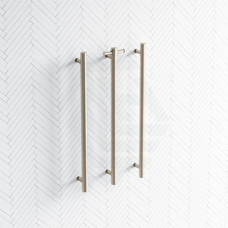 N#2(Nickel) Thermogroup 12V 900Mm Brushed Nickel Straight Round Vertical 3 Single Heated Towel Rails