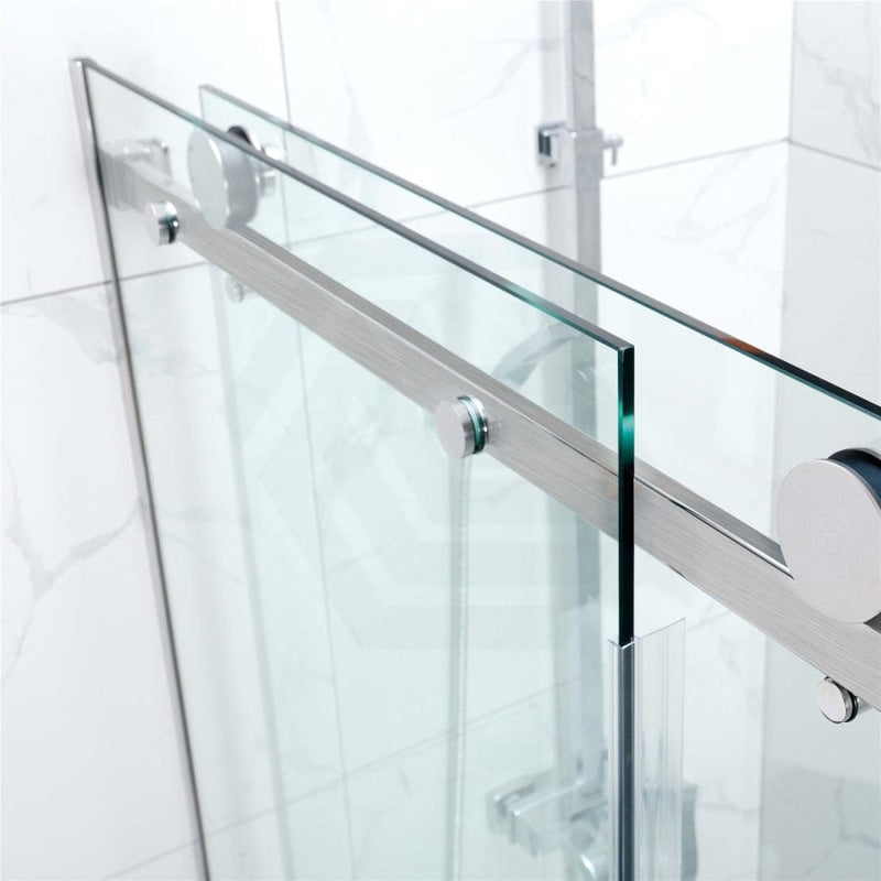 1450-1800X1600Mm Bathtub Sliding Shower Screen Wall To Frameless Square Handle Brushed Nickel