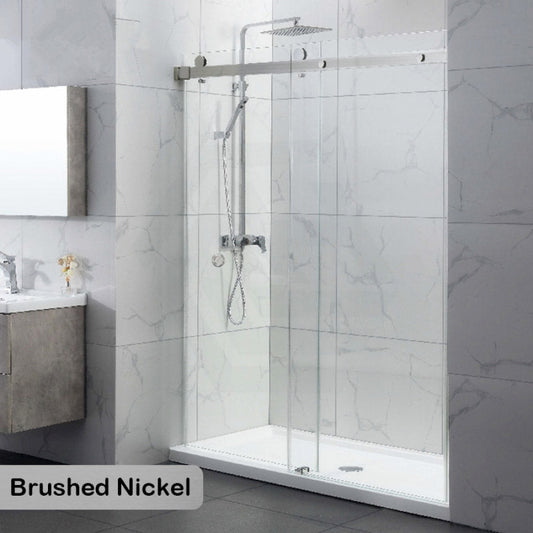 870-1180X2000Mm Wall To Sliding Shower Screen Frameless Brushed Nickel Stainless Steel Square Rail