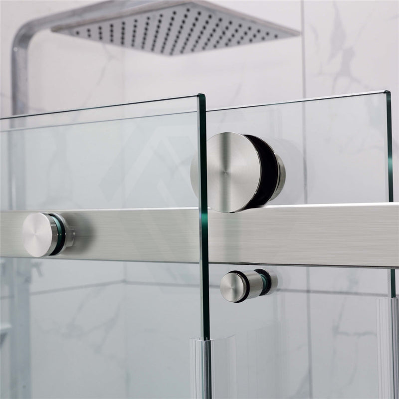 870-1180X2000Mm Wall To Sliding Shower Screen Frameless Brushed Nickel Stainless Steel Square Rail