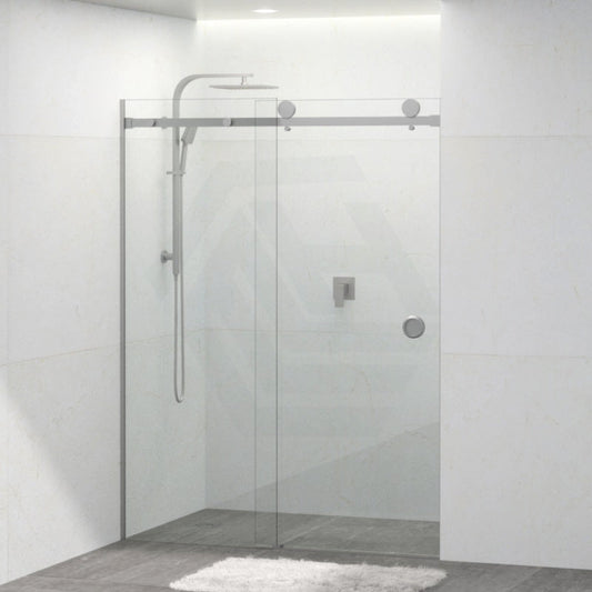 Tempered Glass Wall To Wall Sliding Shower Screen Frameless Round Handle Brushed Nickel