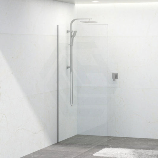 Tempered Glass Frameless Shower Screen Single Fixed Panel Brushed Nickel